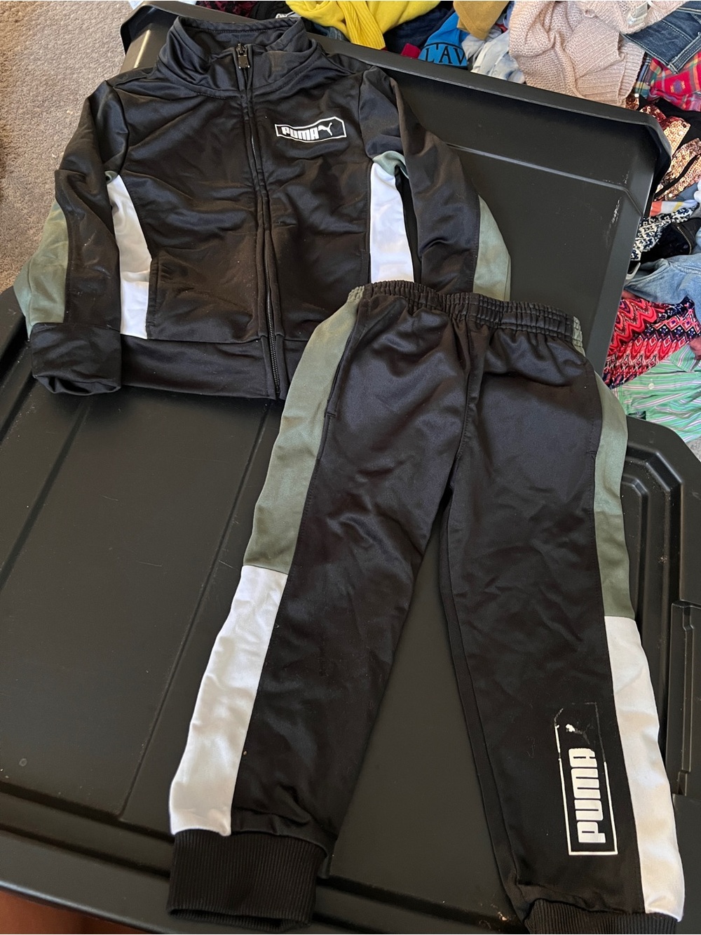 Puma Black Track Jacket and Pants with Olive Accents